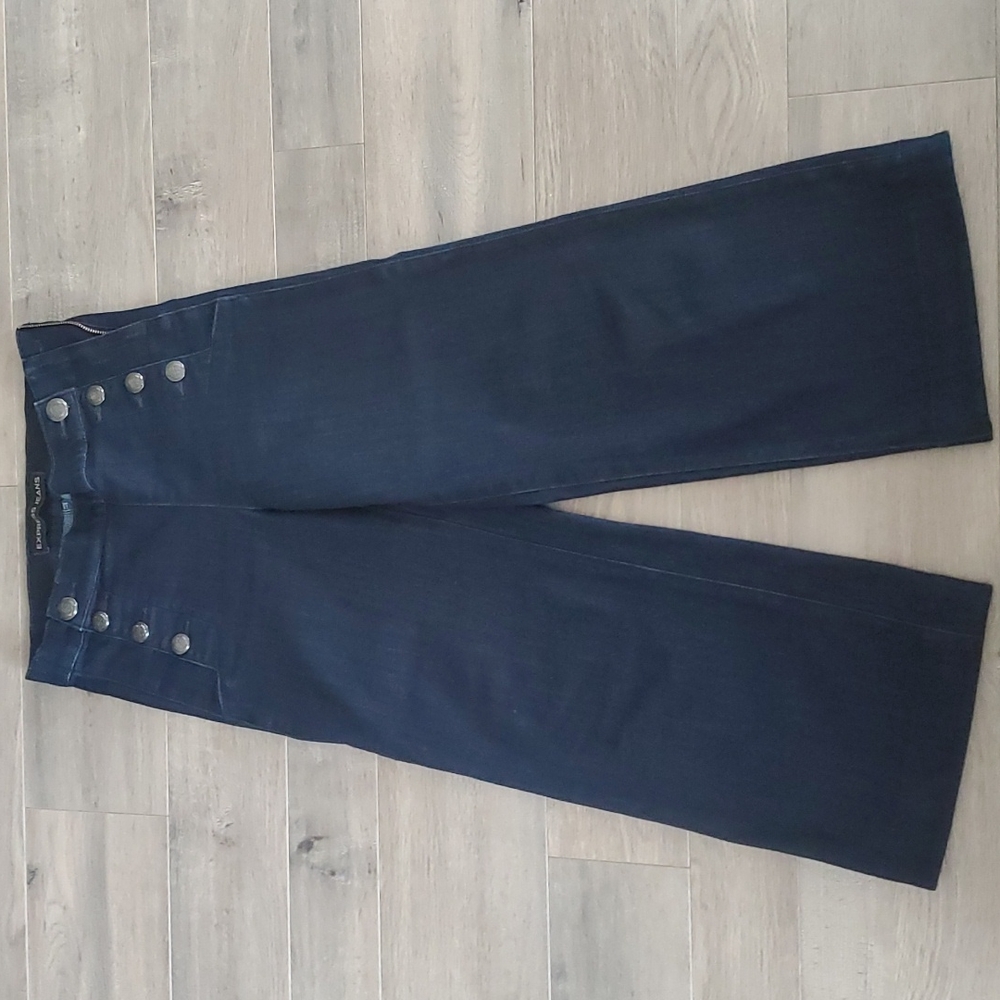 Express wide leg crop high rise denim culottes sailor pants size 0